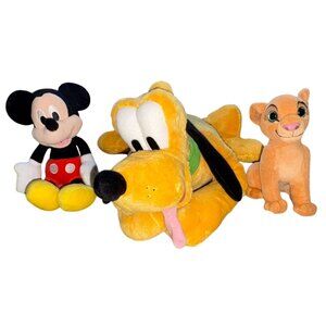 Disney Plush 3 Piece Lot-Pluto, Mickey Mouse & Nala-GUC